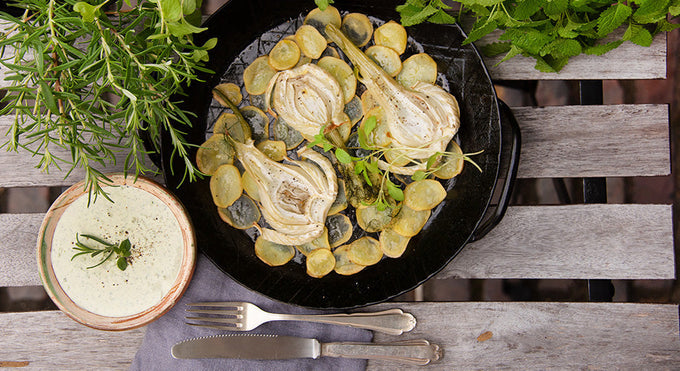 Fenchel-Kartoffel-Pfanne mit Budwig Dip provençale