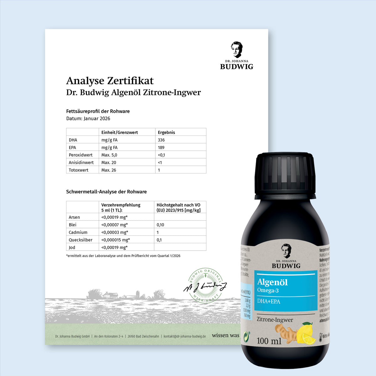 Omega-3 Algenöl Zitrone-Ingwer